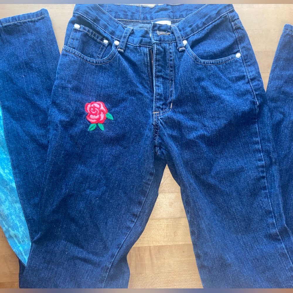 Mid- rise blue flare jeans